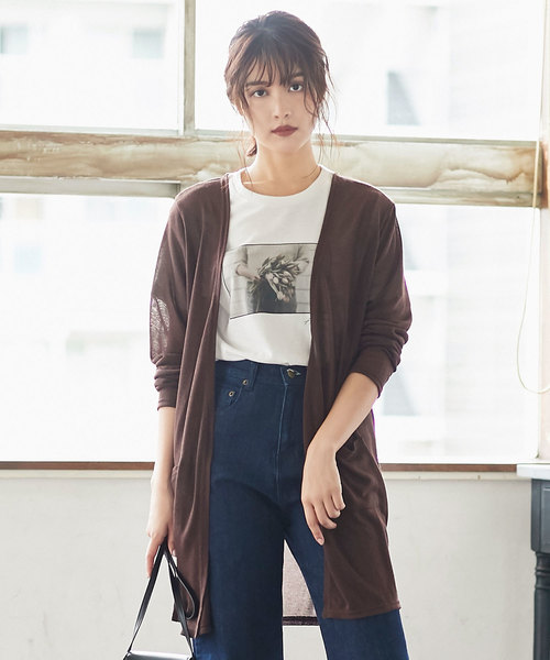 KOBE LETTUCE（コウベレタス）の「［ M L XL ］ 選べる3丈 シアーニットカーディガン（カーディガン/ボレロ・レディース・ブラック/ベージュ/ネイビー/アイボリー/ミント/ライトパープル/コーラルピンク/ブラウン/グレー/カーキ/レンガ/ピンク系その他/グリーン/オレンジ/オレンジ系その他/ベージュ系その他/ブラック系/スモークピンク/ライトカーキ/ネイビー系/ベージュ系/モカ/ブルー/オレンジ系/ターコイズブルー/ブルー系/ホワイト・1/2/4/3/6/5/7/8/9）」の6枚目の写真