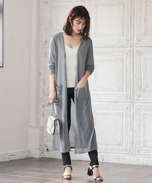 KOBE LETTUCE（コウベレタス）の「［ M L XL ］ 選べる3丈 シアーニットカーディガン（カーディガン/ボレロ・レディース・ブラック/ベージュ/ネイビー/アイボリー/ミント/ライトパープル/コーラルピンク/ブラウン/グレー/カーキ/レンガ/ピンク系その他/グリーン/オレンジ/オレンジ系その他/ベージュ系その他/ブラック系/スモークピンク/ライトカーキ/ネイビー系/ベージュ系/モカ/ブルー/オレンジ系/ターコイズブルー/ブルー系/ホワイト・1/2/4/3/6/5/7/8/9）」の5枚目の写真