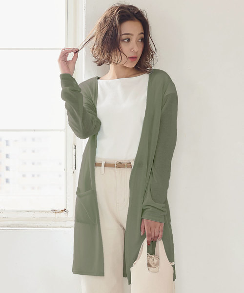 KOBE LETTUCE（コウベレタス）の「［ M L XL ］ 選べる3丈 シアーニットカーディガン（カーディガン/ボレロ・レディース・ブラック/ベージュ/ネイビー/アイボリー/ミント/ライトパープル/コーラルピンク/ブラウン/グレー/カーキ/レンガ/ピンク系その他/グリーン/オレンジ/オレンジ系その他/ベージュ系その他/ブラック系/スモークピンク/ライトカーキ/ネイビー系/ベージュ系/モカ/ブルー/オレンジ系/ターコイズブルー/ブルー系/ホワイト・1/2/4/3/6/5/7/8/9）」の11枚目の写真