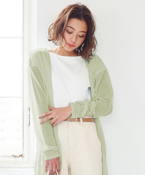 KOBE LETTUCE（コウベレタス）の「［ M L XL ］ 選べる3丈 シアーニットカーディガン（カーディガン/ボレロ・レディース・ブラック/ベージュ/ネイビー/アイボリー/ミント/ライトパープル/コーラルピンク/ブラウン/グレー/カーキ/レンガ/ピンク系その他/グリーン/オレンジ/オレンジ系その他/ベージュ系その他/ブラック系/スモークピンク/ライトカーキ/ネイビー系/ベージュ系/モカ/ブルー/オレンジ系/ターコイズブルー/ブルー系/ホワイト・1/2/4/3/6/5/7/8/9）」の12枚目の写真