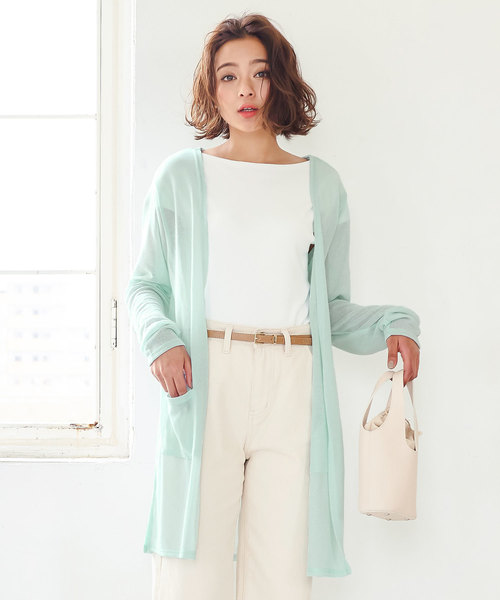 KOBE LETTUCE（コウベレタス）の「［ M L XL ］ 選べる3丈 シアーニットカーディガン（カーディガン/ボレロ・レディース・ブラック/ベージュ/ネイビー/アイボリー/ミント/ライトパープル/コーラルピンク/ブラウン/グレー/カーキ/レンガ/ピンク系その他/グリーン/オレンジ/オレンジ系その他/ベージュ系その他/ブラック系/スモークピンク/ライトカーキ/ネイビー系/ベージュ系/モカ/ブルー/オレンジ系/ターコイズブルー/ブルー系/ホワイト・1/2/4/3/6/5/7/8/9）」の13枚目の写真