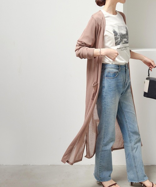 KOBE LETTUCE（コウベレタス）の「［ M L XL ］ 選べる3丈 シアーニットカーディガン（カーディガン/ボレロ・レディース・ブラック/ベージュ/ネイビー/アイボリー/ミント/ライトパープル/コーラルピンク/ブラウン/グレー/カーキ/レンガ/ピンク系その他/グリーン/オレンジ/オレンジ系その他/ベージュ系その他/ブラック系/スモークピンク/ライトカーキ/ネイビー系/ベージュ系/モカ/ブルー/オレンジ系/ターコイズブルー/ブルー系/ホワイト・1/2/4/3/6/5/7/8/9）」の7枚目の写真