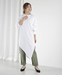「KHA:KI / カーキ」ヘムアシンメトリーモックネックバスクシャツ"ASYMMETRY HEM DRESS"