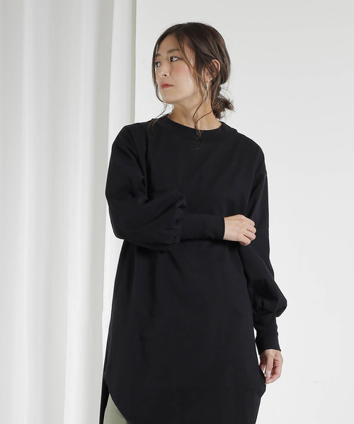 kha:ki(カーキ)の「「KHA:KI / カーキ」ヘムアシンメトリーモックネックバスクシャツ"ASYMMETRY HEM DRESS"(Tシャツ/カットソー・レディース・ホワイト/ブラック/ベージュ/ブラウン・1)」の8枚目の写真
