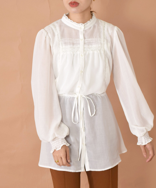 w closet（ダブルクローゼット）の「ポリボイルレースブラウス（シャツ/ブラウス・レディース・オフホワイト/ベージュ/テラコッタ・FREE）」の2枚目の写真