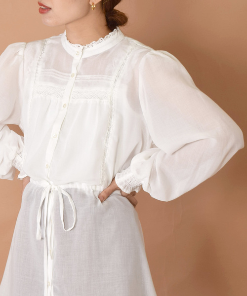 w closet（ダブルクローゼット）の「ポリボイルレースブラウス（シャツ/ブラウス・レディース・オフホワイト/ベージュ/テラコッタ・FREE）」の19枚目の写真