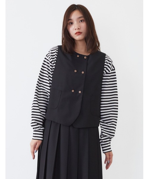 POU DOU DOU（プードゥドゥ）の「E/Rダブルボタンベスト（ベスト・レディース・ブラック/イエロー/スミクロ・3）」の3枚目の写真