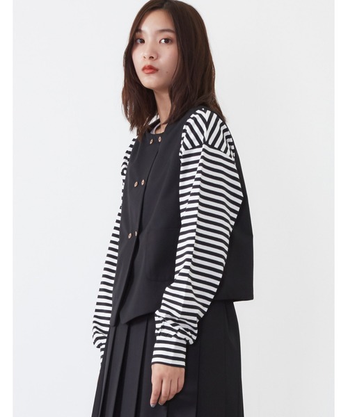 POU DOU DOU（プードゥドゥ）の「E/Rダブルボタンベスト（ベスト・レディース・ブラック/イエロー/スミクロ・3）」の21枚目の写真