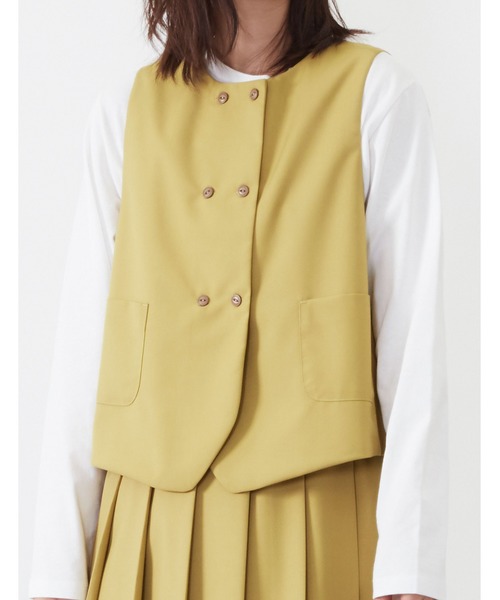 POU DOU DOU（プードゥドゥ）の「E/Rダブルボタンベスト（ベスト・レディース・ブラック/イエロー/スミクロ・3）」の4枚目の写真