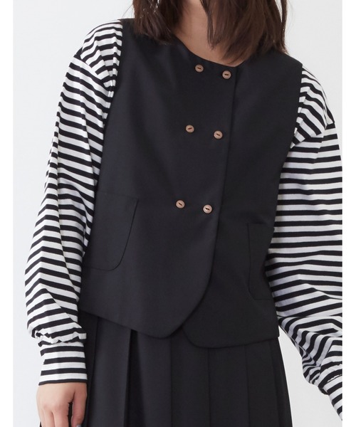 POU DOU DOU（プードゥドゥ）の「E/Rダブルボタンベスト（ベスト・レディース・ブラック/イエロー/スミクロ・3）」の5枚目の写真