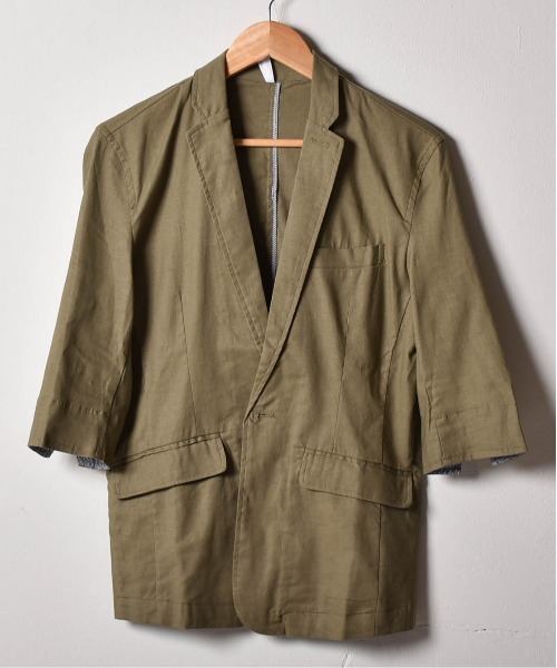 Starting Over(スターティングオーバー)の「綿麻ストレッチ テーラードジャケット/サマージャケット 7分袖 セットアップ対応(テーラードジャケット・メンズ・ベージュ/カーキ/ネイビー/キナリ/ブラック・XL/L/M)」の13枚目の写真