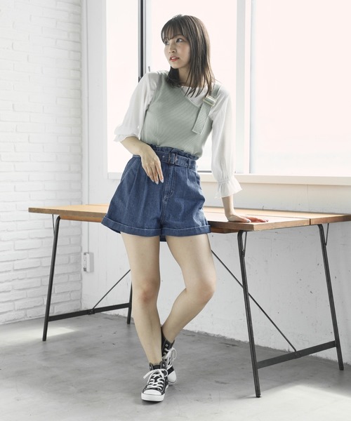 ベルト付きショートパンツ 骨格ストレートベルト付きショートパンツ ショートパンツ|骨格