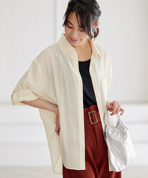 Belluna Plus ベルーナ の シアー素材裾スリット使いシャツチュニック シャツ ブラウス Wear