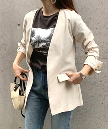 リネンブレンドノーカラーサマージャケット