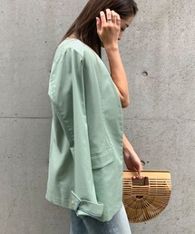 リネンブレンドノーカラーサマージャケット
