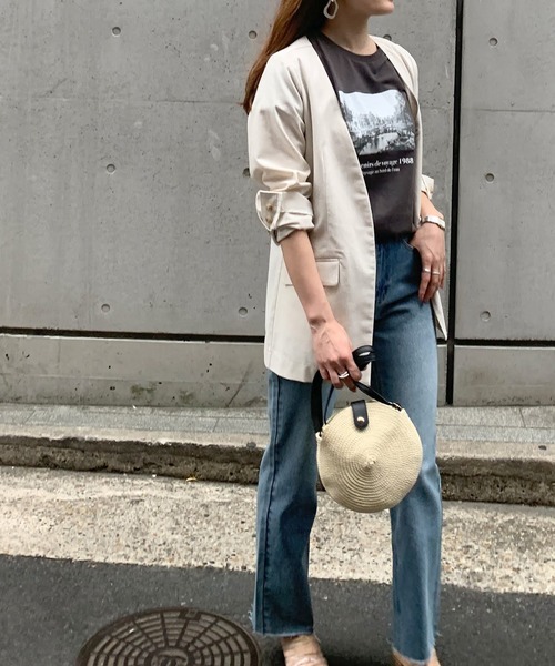 KOBE LETTUCE（コウベレタス）の「リネンブレンドノーカラーサマージャケット（ノーカラージャケット・レディース・ブラウン/ミント/ナチュラル・FREE）」の13枚目の写真