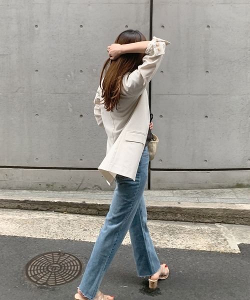 KOBE LETTUCE（コウベレタス）の「リネンブレンドノーカラーサマージャケット（ノーカラージャケット・レディース・ブラウン/ミント/ナチュラル・FREE）」の4枚目の写真