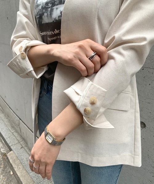 KOBE LETTUCE（コウベレタス）の「リネンブレンドノーカラーサマージャケット（ノーカラージャケット・レディース・ブラウン/ミント/ナチュラル・FREE）」の17枚目の写真