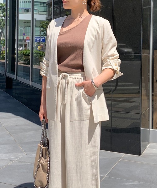 KOBE LETTUCE（コウベレタス）の「リネンブレンドノーカラーサマージャケット（ノーカラージャケット・レディース・ブラウン/ミント/ナチュラル・FREE）」の6枚目の写真