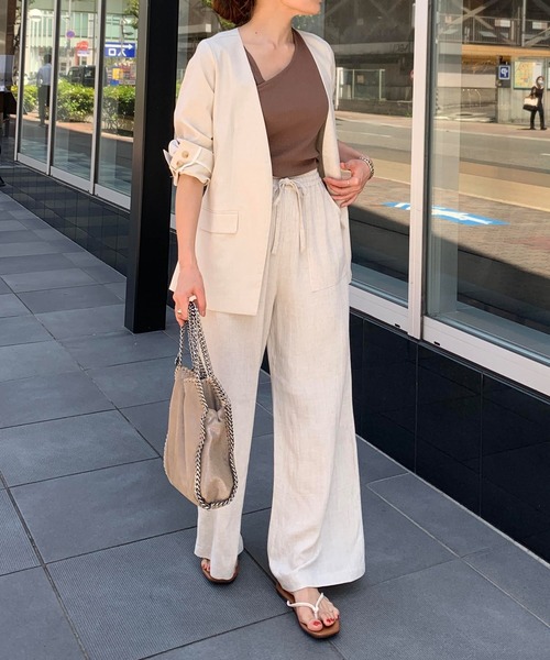 KOBE LETTUCE（コウベレタス）の「リネンブレンドノーカラーサマージャケット（ノーカラージャケット・レディース・ブラウン/ミント/ナチュラル・FREE）」の9枚目の写真