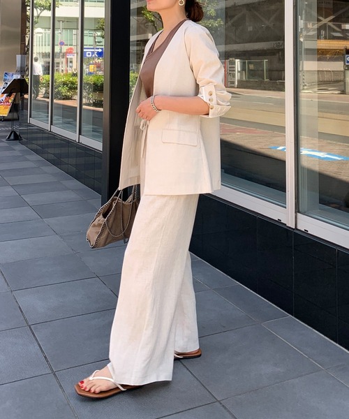 KOBE LETTUCE（コウベレタス）の「リネンブレンドノーカラーサマージャケット（ノーカラージャケット・レディース・ブラウン/ミント/ナチュラル・FREE）」の14枚目の写真