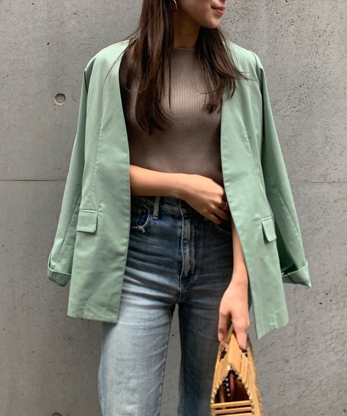 KOBE LETTUCE（コウベレタス）の「リネンブレンドノーカラーサマージャケット（ノーカラージャケット・レディース・ブラウン/ミント/ナチュラル・FREE）」の5枚目の写真