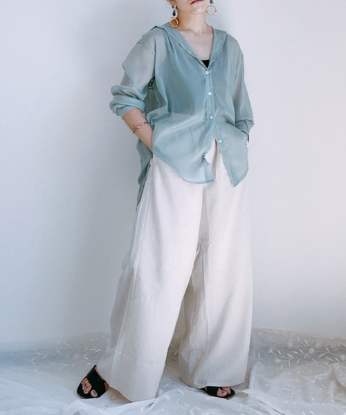 ap retro（アプレトロ）の「シャイニーバックスリットシャツ【ZOZO限定アイテム】（シャツ/ブラウス・レディース・ベージュ/パープル/ピンク/オフホワイト/グリーン/グレー・FREE）」の19枚目の写真