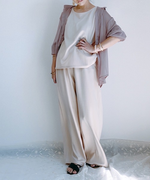 ap retro（アプレトロ）の「シャイニーバックスリットシャツ【ZOZO限定アイテム】（シャツ/ブラウス・レディース・ベージュ/パープル/ピンク/オフホワイト/グリーン/グレー・FREE）」の14枚目の写真