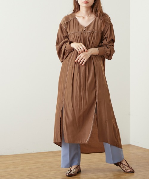 Zozo限定 パイピングワンピース フレアパンツ ロングtシャツ クリンクル ワイドパンツ プリーツスカート マーメイド ワッシャー マキシ バンドカラー シアー ビッグシルエット バックスリット ルーズ マキシ丈 ワンピース ダメージ シャイニー シャツ ワンピース