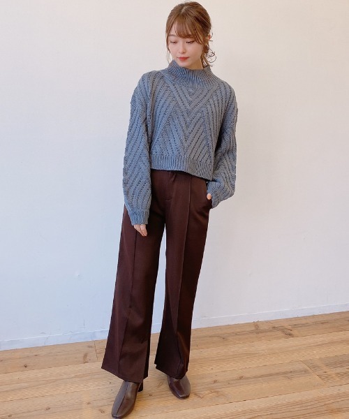 VANNIE U（ヴァニーユー）の「ハイネックぽこぽこショートニット（ニット/セーター・レディース・ブラウン/オリーブ/ブルー/ナチュラル・FREE）」の20枚目の写真