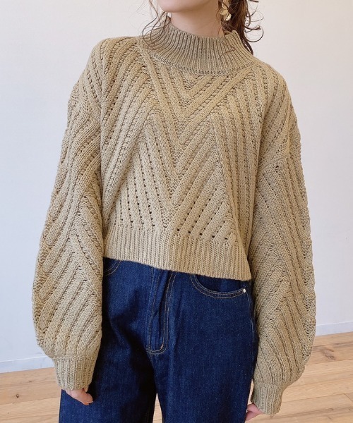 VANNIE U（ヴァニーユー）の「ハイネックぽこぽこショートニット（ニット/セーター・レディース・ブラウン/オリーブ/ブルー/ナチュラル・FREE）」の9枚目の写真