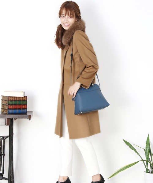 コンテント★カシミヤ100％/ステンカラーコート【XL/黒】フライフロント/ロング丈/無地/シンプル/CONTENTO◆BA852L ピュアカシミヤ ステンカラーコート