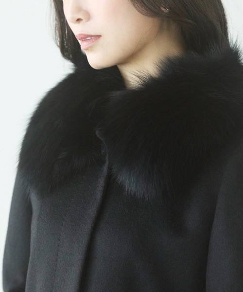 【美品】カシミヤ100%　ステンカラーコート　マキシ丈　実寸L～XL相当　光沢 美品】カシミヤ100% ステンカラーコート マキシ丈 実寸L～XL相当 光沢