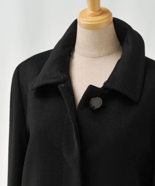 カシミヤ100%ステンカラーロングコートフォックス衿付き（ステン