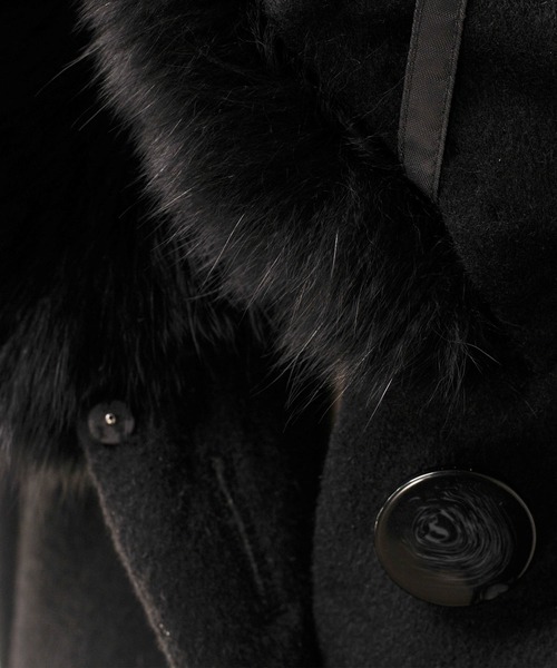 カシミヤ100%ステンカラーロングコートフォックス衿付き（ステンカラー