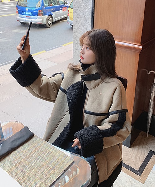 【Mylanka】デニム×エコムートンブルゾン Mylanka】デニム×エコムートンブルゾン