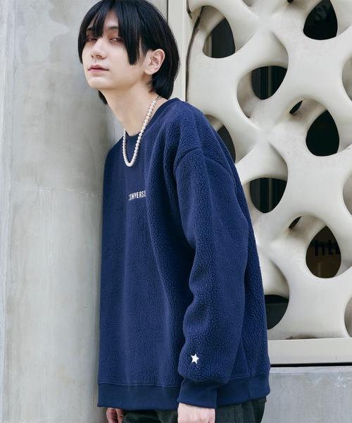 CONVERSE(コンバース)の「CONVERSE/コンバース 別注 ボア センター刺繍ロゴ ビッグシルエット クルーネックスウェット/クルーネックボアトレーナー(スウェット・メンズ・ベージュ/ブラウン/ブラック/ナチュラル/ネイビー・FREE)」の5枚目の写真