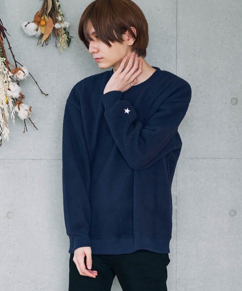 CONVERSE(コンバース)の「CONVERSE/コンバース 別注 ボア センター刺繍ロゴ ビッグシルエット クルーネックスウェット/クルーネックボアトレーナー(スウェット・メンズ・ベージュ/ブラウン/ブラック/ナチュラル/ネイビー・FREE)」の12枚目の写真