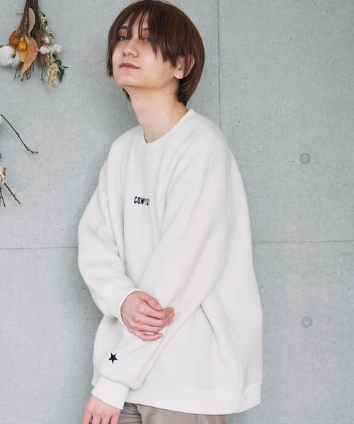 CONVERSE(コンバース)の「CONVERSE/コンバース 別注 ボア センター刺繍ロゴ ビッグシルエット クルーネックスウェット/クルーネックボアトレーナー(スウェット・メンズ・ベージュ/ブラウン/ブラック/ナチュラル/ネイビー・FREE)」の10枚目の写真