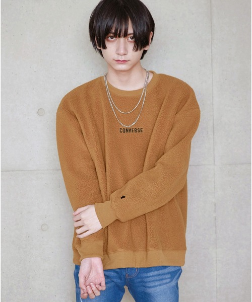 CONVERSE(コンバース)の「CONVERSE/コンバース 別注 ボア センター刺繍ロゴ ビッグシルエット クルーネックスウェット/クルーネックボアトレーナー(スウェット・メンズ・ベージュ/ブラウン/ブラック/ナチュラル/ネイビー・FREE)」の18枚目の写真