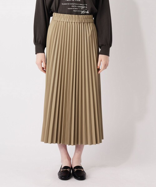 S Ll フェイクレザープリーツロングスカート