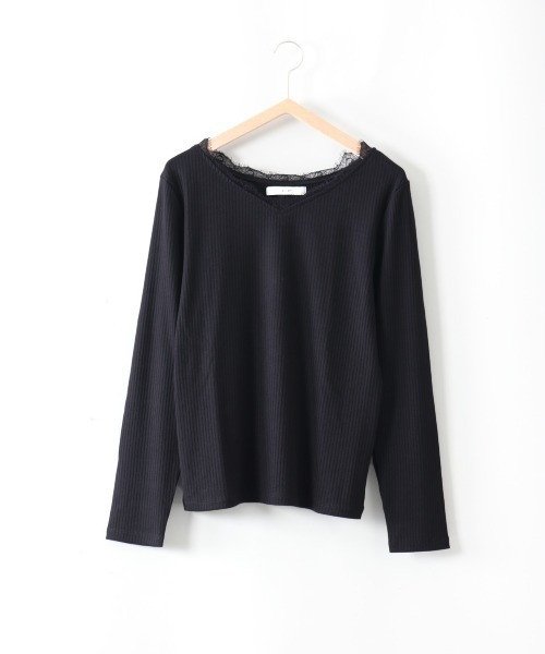 e.r.g*（イーアールジー）の「ＶネックレースＴｅｅ（Tシャツ/カットソー・レディース・ブラック/オフホワイト/ピンク/ブラウン・M）」の15枚目の写真