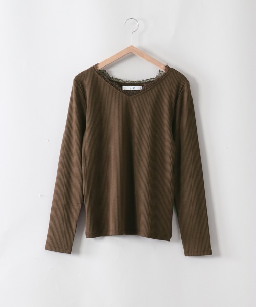 e.r.g*（イーアールジー）の「ＶネックレースＴｅｅ（Tシャツ/カットソー・レディース・ブラック/オフホワイト/ピンク/ブラウン・M）」の17枚目の写真