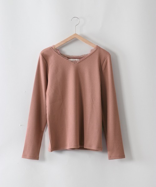 e.r.g*（イーアールジー）の「ＶネックレースＴｅｅ（Tシャツ/カットソー・レディース・ブラック/オフホワイト/ピンク/ブラウン・M）」の20枚目の写真