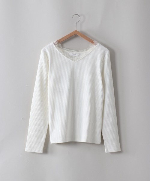 e.r.g*（イーアールジー）の「ＶネックレースＴｅｅ（Tシャツ/カットソー・レディース・ブラック/オフホワイト/ピンク/ブラウン・M）」の21枚目の写真