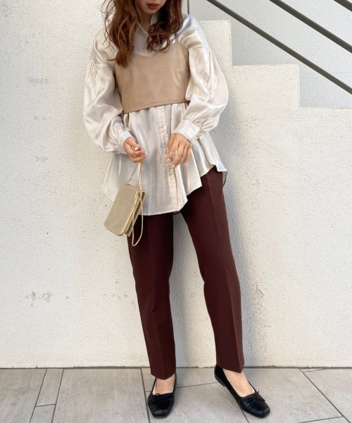 one after another NICE CLAUP（ワンアフターアナザーナイスクラップ）の「【ZOZO限定】カラーテーパードパンツ（スラックス・レディース・ブラウン/アイボリー/ブラウン系その他/ベージュ系その他/オレンジ系その他・FREE）」の14枚目の写真