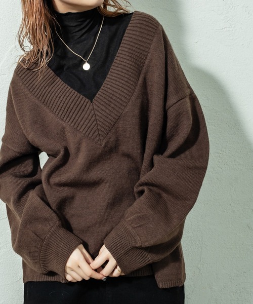 mystic（ミスティック）の「深Vニット（ニット/セーター・レディース・ブラウン/パープル/ベージュ/アイボリー・FREE）」の3枚目の写真