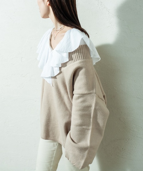 mystic（ミスティック）の「深Vニット（ニット/セーター・レディース・ブラウン/パープル/ベージュ/アイボリー・FREE）」の11枚目の写真