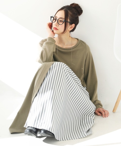 セール ワンピース ドレス ストライプ切替スウェットワンピース ワンピース ワンピース Norlabel ノアールレーベル のファッション