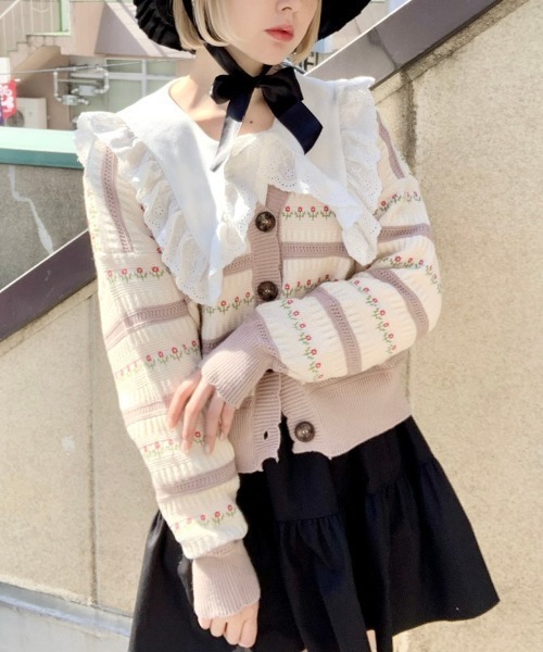 WC(ダブル シー)の「WC/チューリップ柄カーディガン(カーディガン/ボレロ・レディース・ブラック/ベージュ/ピンク・FREE)」の2枚目の写真